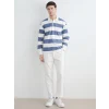 LCW Vision Mavi Polo Yaka Çizgili Erkek Sweatshirt