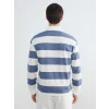 LCW Vision Mavi Polo Yaka Çizgili Erkek Sweatshirt