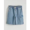 LCW Kids İndigo Beli Lastikli Erkek Çocuk Kargo Jean Şort