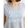 LCW DREAM Mavi Bisiklet Yaka Baskılı Kadın Şortlu Pijama Takımı