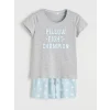 LCW DREAM Mavi Bisiklet Yaka Baskılı Kadın Şortlu Pijama Takımı