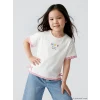 LCW Kids Beyaz Bisiklet Yaka Nakışlı Fiyonk Detaylı Kız Çocuk Tişört
