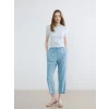 LCW Modest İndigo Beli Lastikli Mom Fit Kadın Jean Pantolon