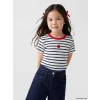 LCW Kids Lacivert Bisiklet Yaka Çizgili Kız Çocuk Tişört