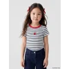 LCW Kids Lacivert Bisiklet Yaka Çizgili Kız Çocuk Tişört