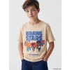 LCW Kids Bej Bisiklet Yaka Brawl Stars Baskılı Erkek Çocuk Tişört