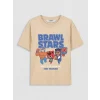 LCW Kids Bej Bisiklet Yaka Brawl Stars Baskılı Erkek Çocuk Tişört