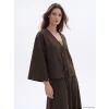 LCW Modest Kahverengi V Yaka Modal Dokulu Kadın Kimono