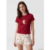 LCW Young Ekru Baskılı Kadın Şortlu Pijama Takımı