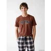 LC WAIKIKI Kahverengi Regular Fit Baskılı Erkek Pijama Takımı