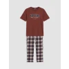 LC WAIKIKI Kahverengi Regular Fit Baskılı Erkek Pijama Takımı