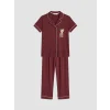 LCW DREAM Bordo Ayı Teddy Baskılı Kadın Pijama Takım