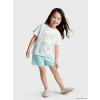 LCW Kids Ekru Simli Çiçekli Kız Çocuk Şortlu Takım