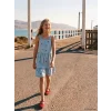 LCW Kids Mavi Kare Yaka Nakışlı Kız Çocuk Jean Elbise