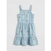 LCW Kids Mavi Kare Yaka Nakışlı Kız Çocuk Jean Elbise