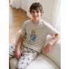 LC WAIKIKI Bej Regular Fit Teddy Baskılı Erkek Pijama Takım