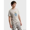 LC WAIKIKI Bej Regular Fit Teddy Baskılı Erkek Pijama Takım