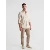 LCWAIKIKI Classic Bej Regular Fit Keten Karışımlı Erkek Gömlek