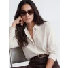 LCW Vision Bej Çizgili Oversize Kadın Gömlek
