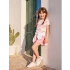 LCW Kids Ekru Simli Çiçekli Kız Çocuk Şortlu Takım
