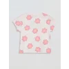 LCW Kids Ekru Simli Çiçekli Kız Çocuk Şortlu Takım