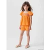 LCW Kids Turuncu Nakışlı Kız Çocuk Bluz ve Şort Takım