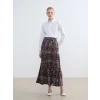 LCW Grace Bordo Beli Lastikli Desenli Etek