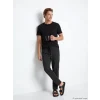 LC WAIKIKI Siyah Bisiklet Yaka Çizgili Erkek Pijama Takım