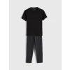 LC WAIKIKI Siyah Bisiklet Yaka Çizgili Erkek Pijama Takım