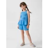 LCW Kids Mavi Çiçek Aplikeli Kız Çocuk Krinkle Takım