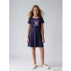 LCW Kids Lacivert Bisiklet Yaka Baskılı Kız Çocuk Elbise