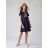 LCW Kids Lacivert Bisiklet Yaka Baskılı Kız Çocuk Elbise