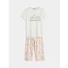 LCW Kids Ekru Baskılı Kız Çocuk Kaprili Pijama Takımı
