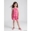 LCW Kids Pembe Çiçek Aplikeli Kız Çocuk Krinkle Takım