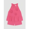 LCW Kids Pembe Çiçek Aplikeli Kız Çocuk Krinkle Takım