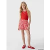 LCW Kids Kırmızı Beli Lastikli Çiçek Desenli Kız Çocuk Şort