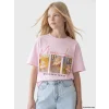 LCW Kids Pembe Bisiklet Yaka Baskılı Kız Çocuk Tişört