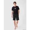LC WAIKIKI Siyah Baskılı Erkek Şortlu Pijama Takımı