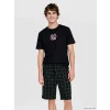 LC WAIKIKI Siyah Baskılı Erkek Şortlu Pijama Takımı