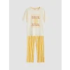 LCW DREAM Sarı Bisiklet Yaka Baskılı Kadın Pijama Takımı