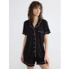 LCW DREAM Siyah Gömlek Yaka Kadın Şortlu Pijama Takımı