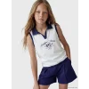 LCW Kids Beyaz Polo Yaka NYC Baskılı Kız Çocuk Atlet