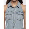 LCW Vision İndigo Gömlek Yaka Mini Jean Elbise