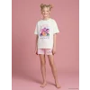 LCW Kids Ekru K-pop Demon Hunters Baskılı Kız Çocuk Şortlu Pijama Takım