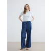 LCW Modest İndigo Beli Lastikli Wideleg Kadın Jean Pantolon