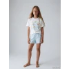 LCW Kids Ekru Kız Çocuk Baskılı Şortlu Pijama Takım