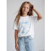 LCW Kids Beyaz Kısa Kollu Bisiklet Yaka Baskılı Kız Çocuk Tişört