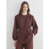 LCW Modest Kahverengi Hakim Yaka Beli Kuşaklı Kadın Gömlek Tunik
