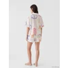 LCW DREAM Bej Gömlek Yaka Desenli Kadın Şortlu Pijama Takımı