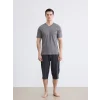 LC WAIKIKI Gri V Yaka Baskılı Erkek Şortlu Pijama Takımı